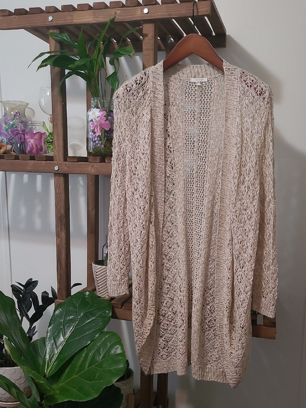 Cream Crochet Spring/Summer Open Front Cardigan